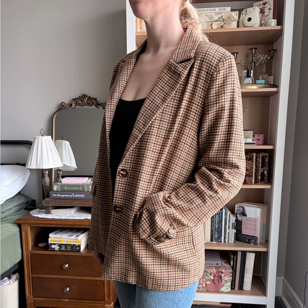 Womens Houndstooth Brown Tailored Blazer